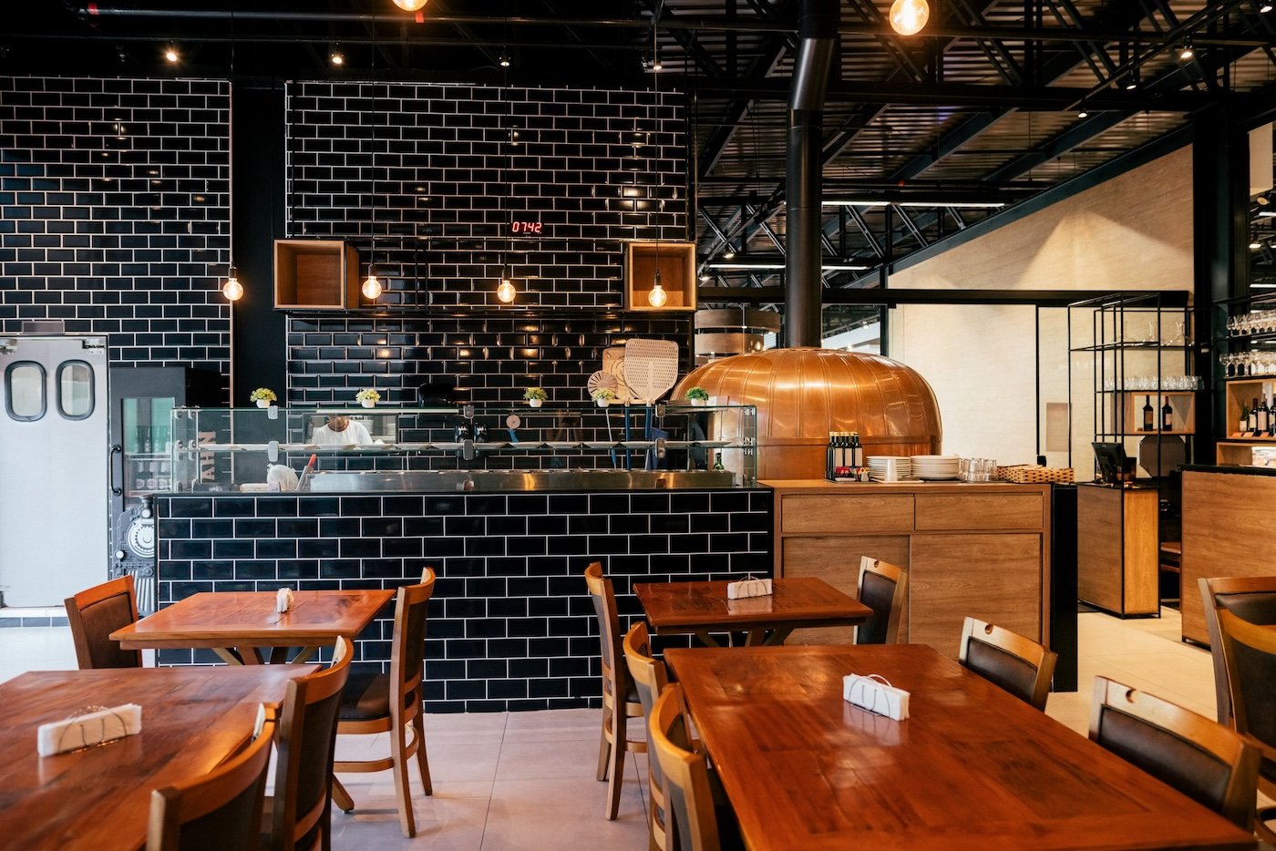 Interior of small restaurant in the city